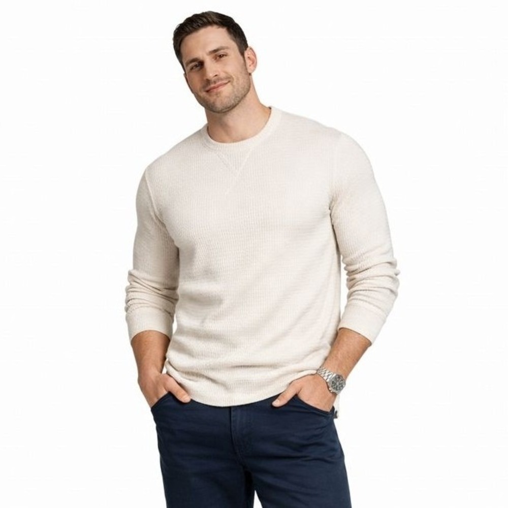 American Eagle Outfitters Waffle Knit Long Sleeve Thermal Shirt‎ Cream Small